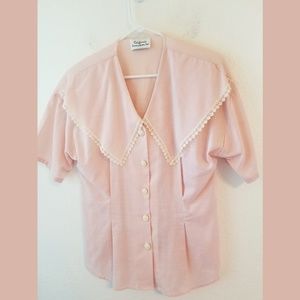 California Connection Pink Lace Trim SS Blouse